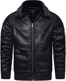 Men’s Faux Leather Jacket Warm Winter Fur Coat Motorcycle Bomber Jacket - Hatch Sports
