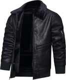Men’s Faux Leather Jacket Warm Winter Fur Coat Motorcycle Bomber Jacket - Hatch Sports