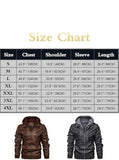 Men’s Casual Stand Collar PU Faux Leather Zip - Up Motorcycle Bomber Jacket With a Removable Hood - Hatch Sports