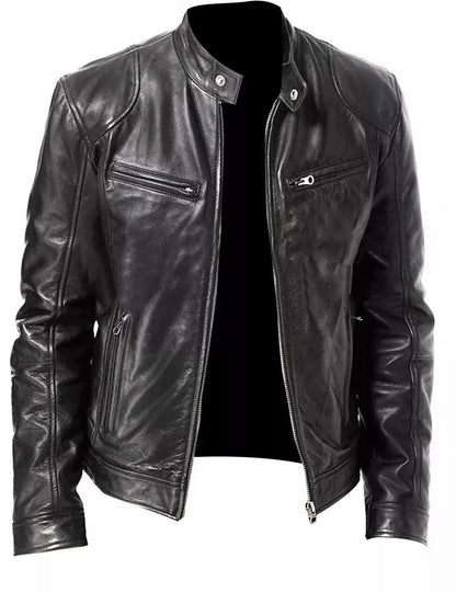 Mens Leather Jacket Motorbike Stylish Warm Winter Biker Coat Black - Hatch Sports