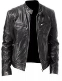 Mens Leather Jacket Motorbike Stylish Warm Winter Biker Coat Black - Hatch Sports
