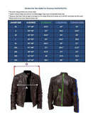 Leather Jacket Cowhide Motorbike Motorcycle Moto-Jacket size guide with measurements for perfect fit.