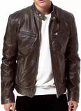 Mens Leather Jacket Motorbike Stylish Warm Winter Biker Coat Brown - Hatch Sports