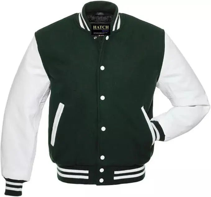 Hatch Sports Men’s Varsity Baseball Jacket Wool Body Genuine Cowhide Leather Arms Varsity - Hatch Sports