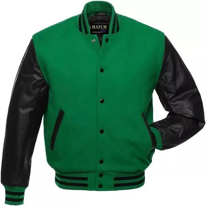 Hatch Sports Men’s Varsity Baseball Jacket Wool Body Genuine Cowhide Leather Arms Varsity - Hatch Sports