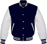 Hatch sports Varsity Letterman Baseball Blue Wool & Genuine White Leather Sleeves Jackets - Hatch Sports