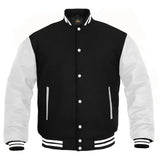 Hatch Sports Women Varsity Jacket Wool+Genuine Leather Letterman Baseball Winter Jacket Black/White - Hatch Sports