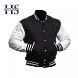 Men's Classic Letterman Varsity Jackets Black White Leather Arms Wool Body - Hatch Sports