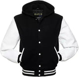Men’s Varsity Baseball Letterman Hoodie Wool Body Genuine Cowhide Leather Arms - Hatch Sports