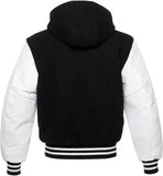 Men’s Varsity Baseball Letterman Hoodie Wool Body Genuine Cowhide Leather Arms - Hatch Sports