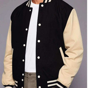 Men's Varsity Jacket Wool Body Genuine Leather Arms Hatch Sports