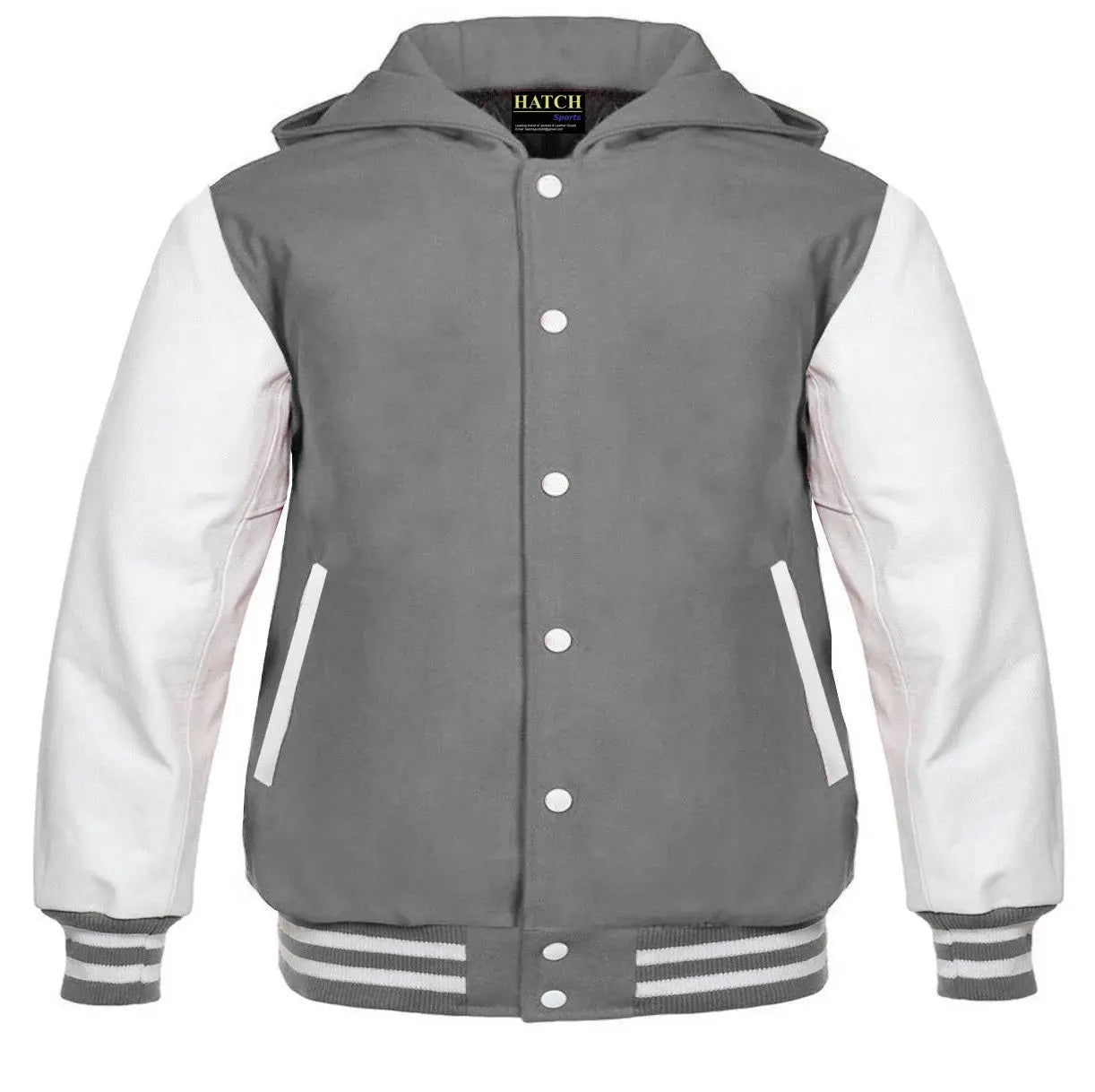 Hatch Sports Kids Varsity Hoodie Wool+Leather Grey/White - Hatch Sports
