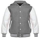 Hatch Sports Kids Varsity Hoodie Wool+Leather Grey/White