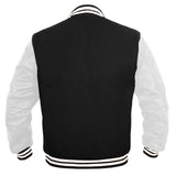 Hatch Sports Kids Varsity Jacket Genuine Leather Sleeve and Wool Blend Letterman Boys College/School Varsity Jackets Black/White - Hatch Sports