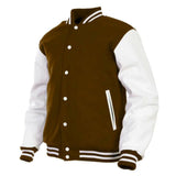 Hatch Sports Kids Varsity Jacket Genuine Leather Sleeve and Wool Blend Letterman Boys College/School Varsity Jackets Brown/White - Hatch Sports