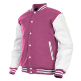 Hatch Sports Kids Varsity Jacket Genuine Leather Sleeve and Wool Blend Letterman Boys College/School Varsity Jackets Pink/White - Hatch Sports