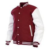 Hatch Sports Men’s Varsity Jacket Faux Leather Sleeve and Wool Body Maroon/White - Hatch Sports