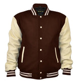 Hatch Sports Men's Varsity Jackets Genuine Leather Sleeve And Wool Body Brown/Cream - Hatch Sports