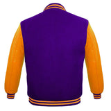 Hatch Sports Men's Varsity Jackets Genuine Leather Sleeve And Wool Body Purple/Yellow - Hatch Sports