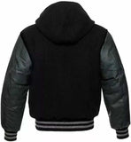 Hatch Sports Mens Varsity Baseball Hoodie Style Wool Body Genuine Leather Arms Varsity Jacket - Hatch Sports