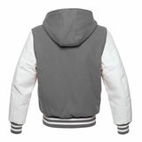 Hatch Sports Women Hoodie Wool Body + Genuine Leather Arm Sleeves Varsity Style Hoodie Grey/White - Hatch Sports
