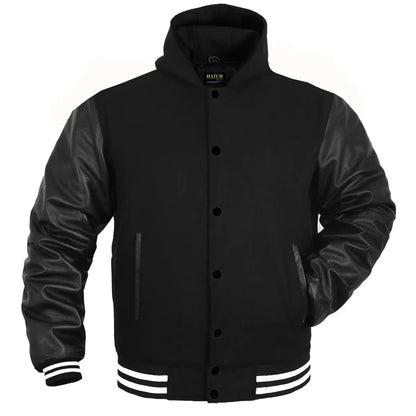 Hatch Sports Women Hoodie Wool+Leather All Black (White Line) - Hatch Sports