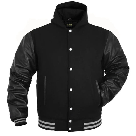 Hatch Sports Women Hoodie Wool+Leather Black Grey Line - Hatch Sports