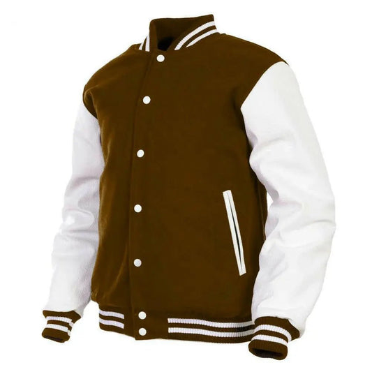 Hatch Sports Women Varsity Jacket Wool+Genuine Cowhide Leather Brown/White - Hatch Sports
