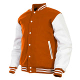 Hatch Sports Women Varsity Jacket Wool+Genuine Cowhide Leather Orange/White - Hatch Sports