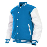 Hatch Sports Women Varsity Jacket Wool+Genuine Cowhide Leather Sky Blue/White - Hatch Sports