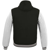 Hatch Sports Womens Hoodie Wool body Genuine Cowhide Leather Arm Sleeves College Letterman Varsity HoodieHoodie Wool+Leather Black/White - Hatch Sports