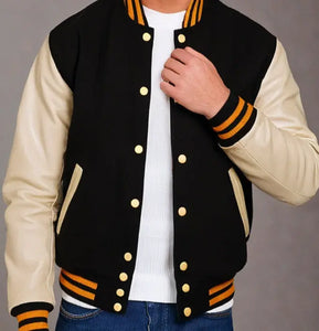 Men's Classic Letterman Varsity Leather Bomber Jacket HatchSports