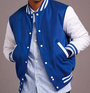 Men's Classic Letterman Varsity Jackets Blue White Hatch Sports