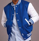 Men's Classic Letterman Varsity Jackets Blue White Hatch Sports