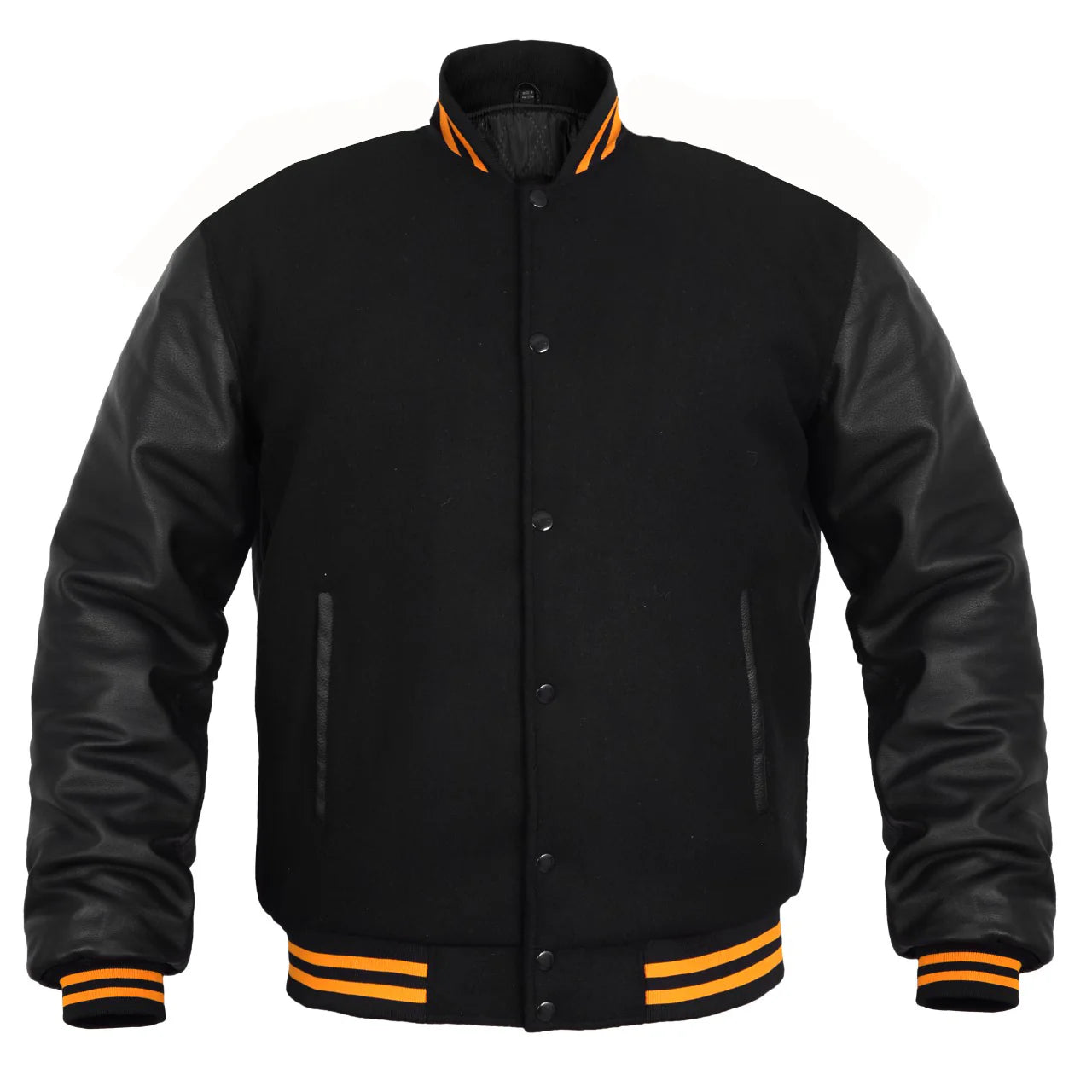 Hatch Sports Kids Varsity Jacket Genuine Leather Sleeve and Wool Blend Letterman Boys College/School Varsity Jackets All Black(Yellow Line)