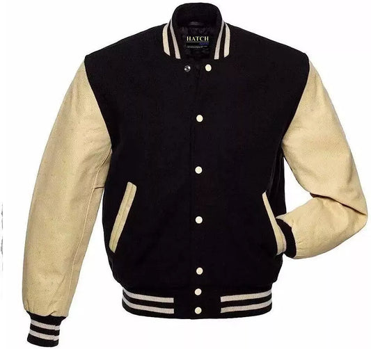 Hatch Sports Men’s Varsity Jacket Wool Body Genuine Leather Arms Letterman American Style Jacket