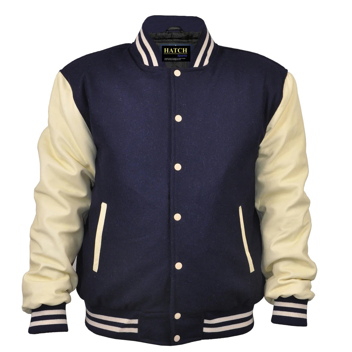 Hatch Sports Woman Jacket Wool+Leather Navy Blue/Cream