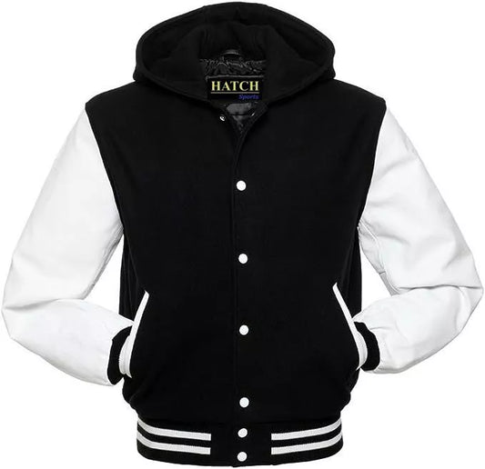 varsity hoodie black white