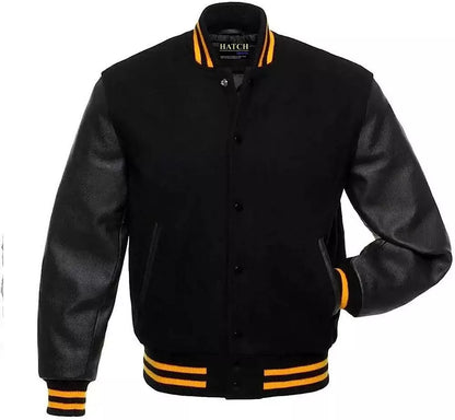Hatch Sports Men’s Varsity Baseball Jacket Wool Body Genuine Leather Arms