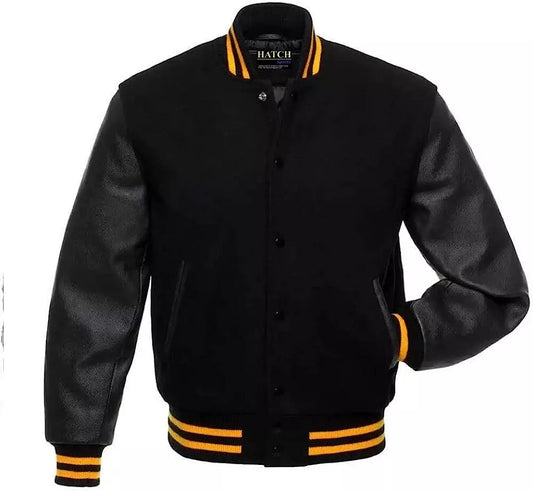 Hatch Sports Men’s Varsity Baseball Jacket Wool Body Genuine Leather Arms