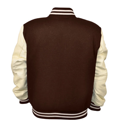 Hatch Sports Men's Varsity Jackets Genuine Leather Sleeve And Wool Body Brown/Cream