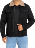 Stylish men's suede leather jacket with sherpa collar, featuring a vintage design and premium faux suede construction.