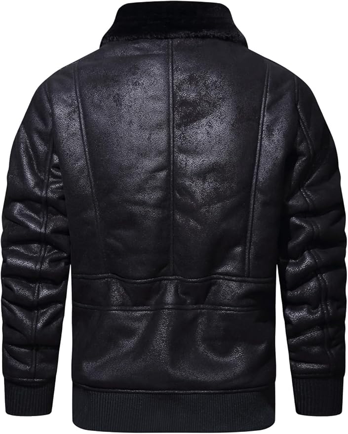 Men’s Faux Leather Jacket Warm Winter Fur Coat Motorcycle Bomber Jacket
