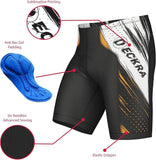 Men's cycling shorts featuring 3D gel padding, sublimation printing, and elastic gripper for increased comfort and support.
