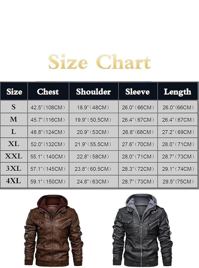 Men’s Casual Stand Collar PU Faux Leather Zip-Up Motorcycle Bomber Jacket With a Removable Hood
