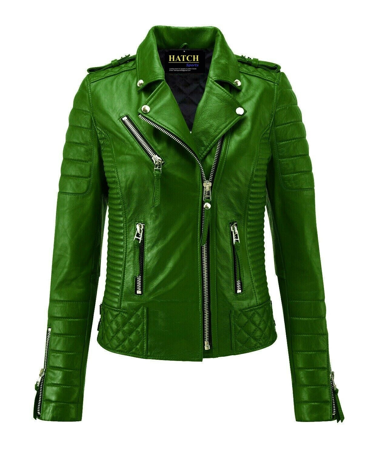 Hatch Sports Women's Green Motorcycle Biker Jackets Cafe Racer Retro Slim Fit Jackets