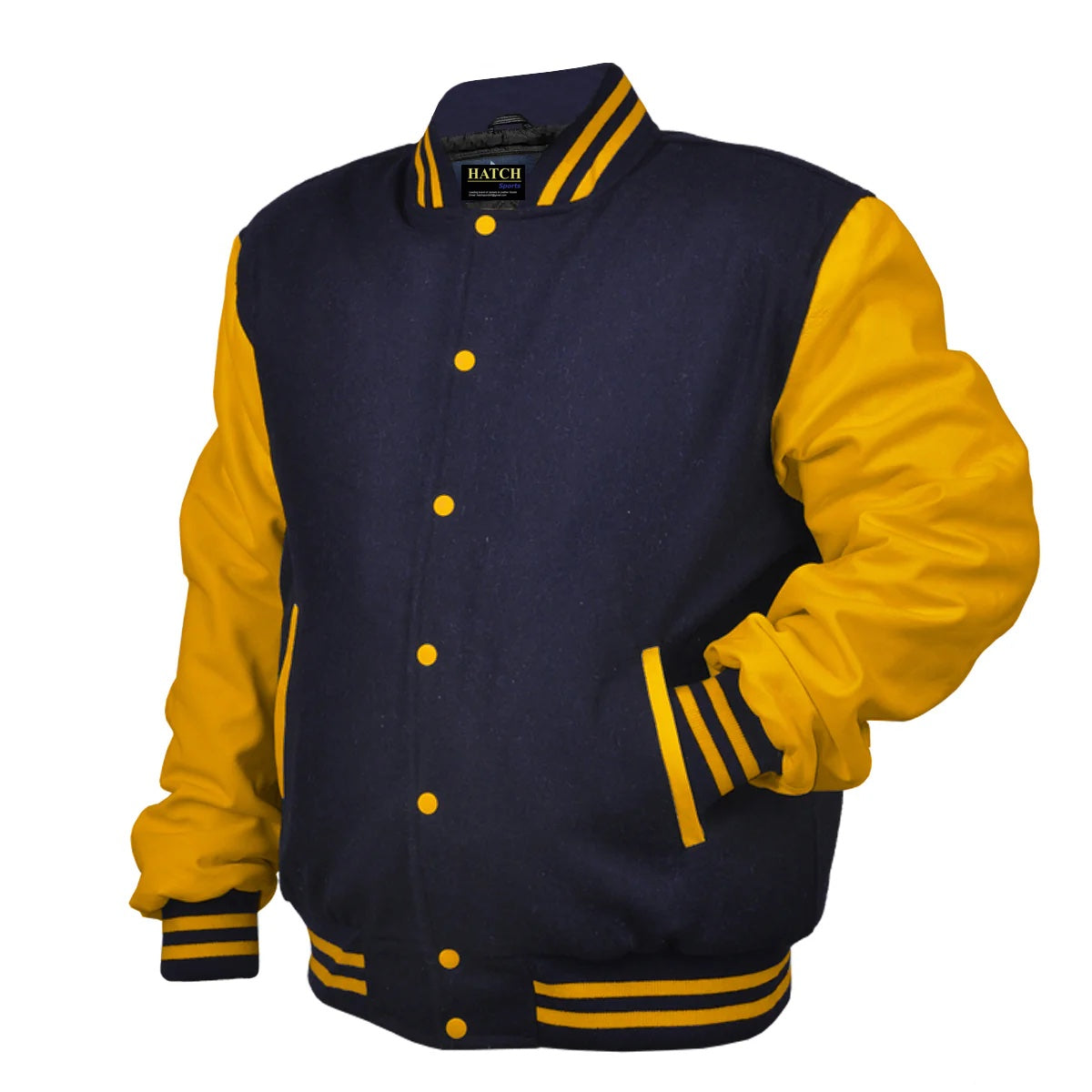 Hatch Sports Woman Jacket Wool+Leather Navy Blue/Gold