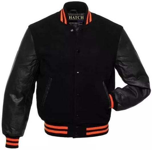 Hatch Sports Men’s Varsity Baseball Jacket Wool Body Genuine Cowhide Leather Arms Varsity