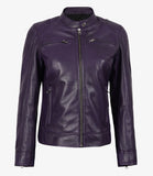 Dodge Womens Real cowhide  Leather Purple Biker Style Jacket