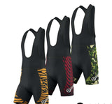 Mens Cycling Shorts Bib Shorts 4D Gel Padded Bicycle Riding Active wear Shorts in three styles: tiger stripe, red zebra, and camouflage.